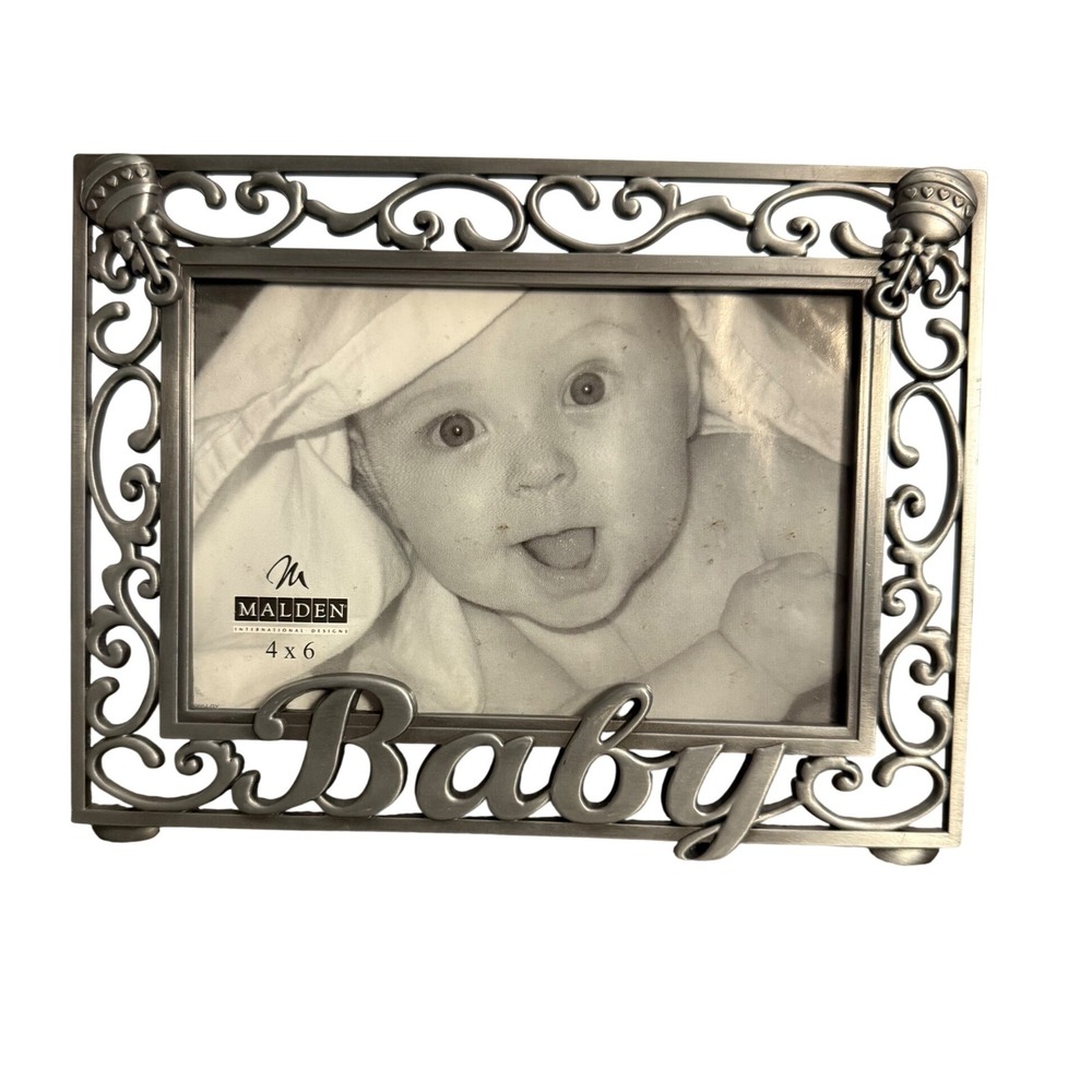 Malden Baby 4x6 Picture Frame Silver Pewter Metal Scroll Filigree 5105-46